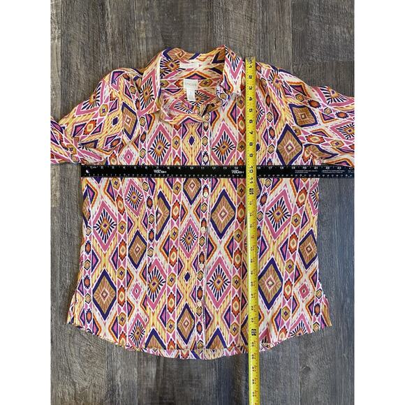 Chicos Shirt Womens Size Medium 100% Linen Coastal Casual Multicolor Button Up - Picture 10 of 13
